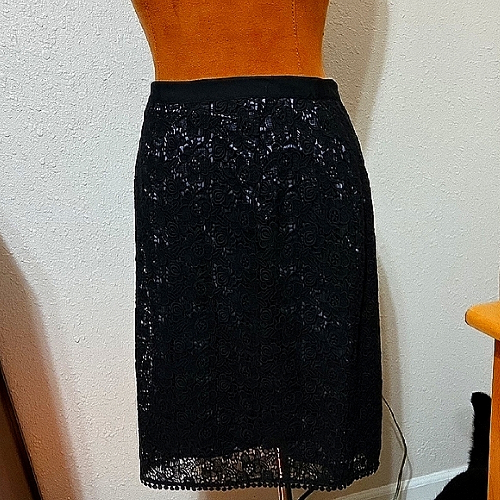 Rebecca Taylor Black Lace Pencil Skirt